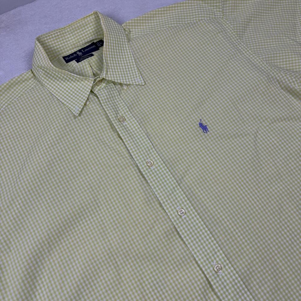 Ralph Lauren Button Up Shirt Men L Green Check Short Sleeve Cotton Blake